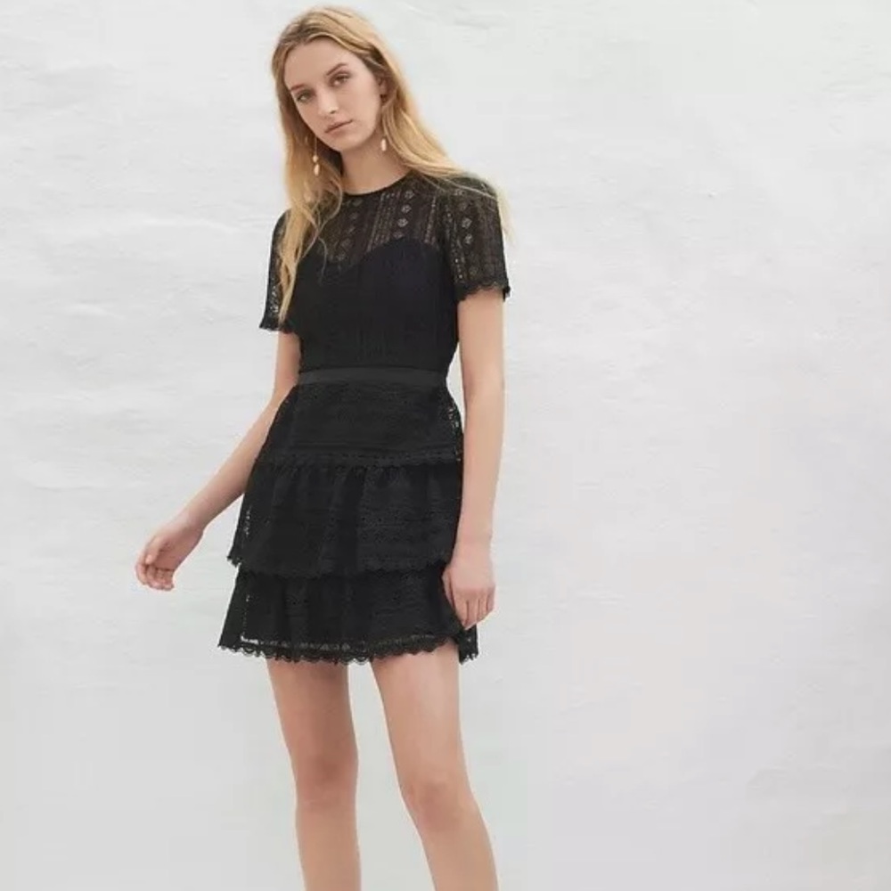Express Lace Tiered Fit And Flare Dress